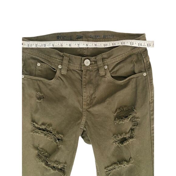 Ninth Hall Rogue Skinny Tapered Shredded Mens Jeans Size 30, Dark Olive Green - Picture 11 of 14